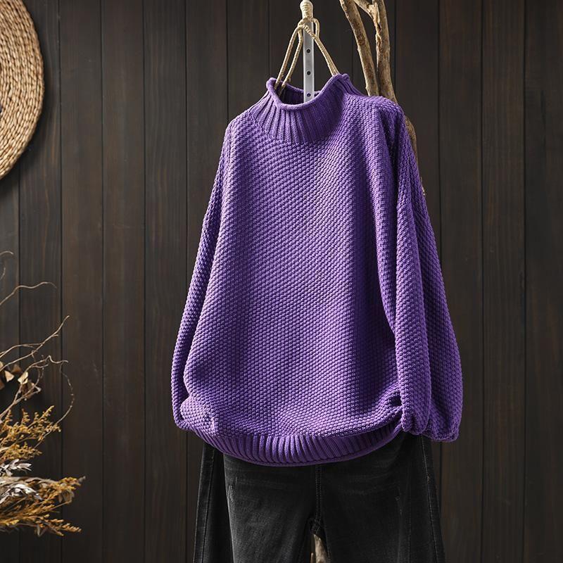 Pullover Women's Loose Fit with Stand-Up Neck and Long Sleeves - 6 - London-stylehouse.com