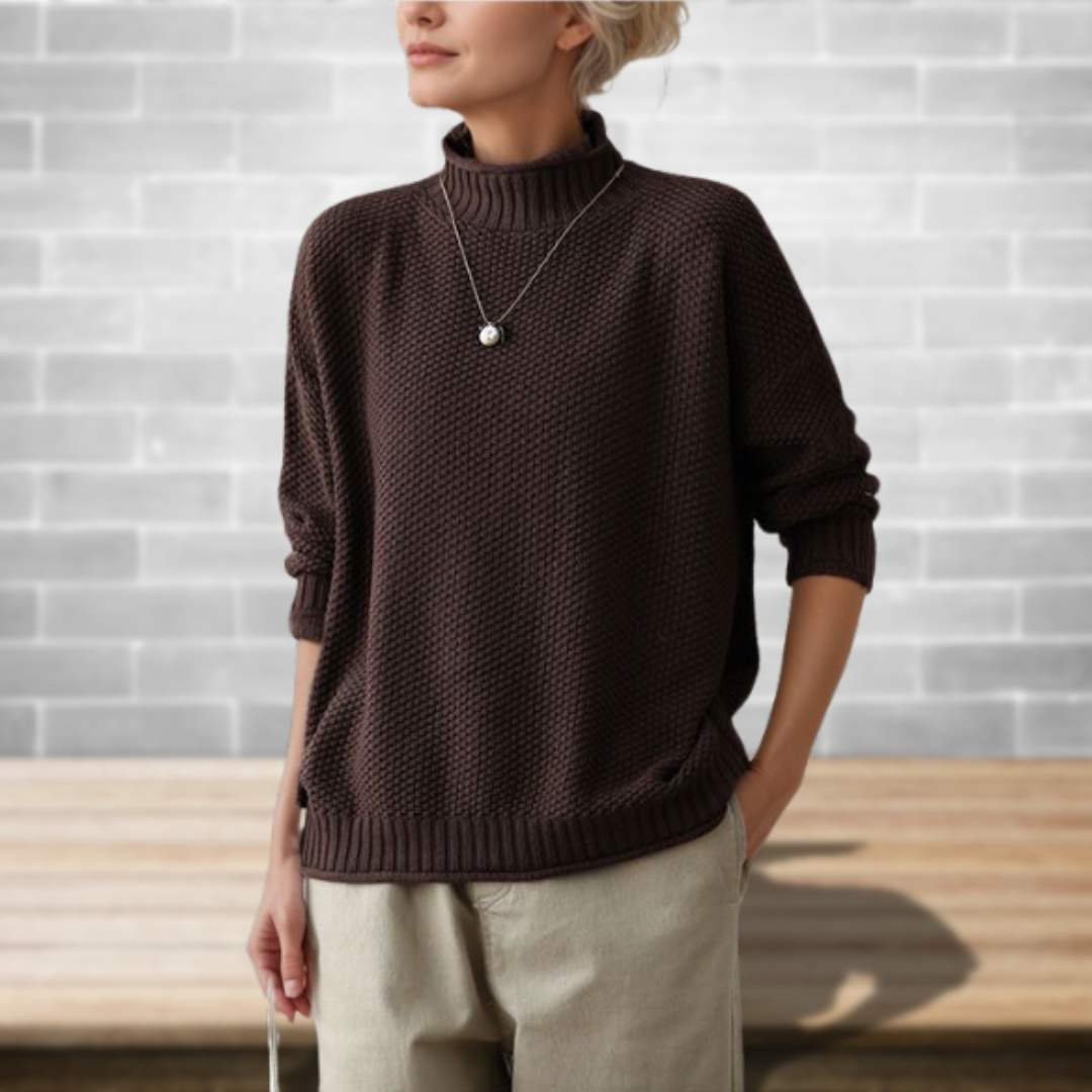 Pullover Women's Loose Fit with Stand-Up Neck and Long Sleeves - 8 - London-stylehouse.com
