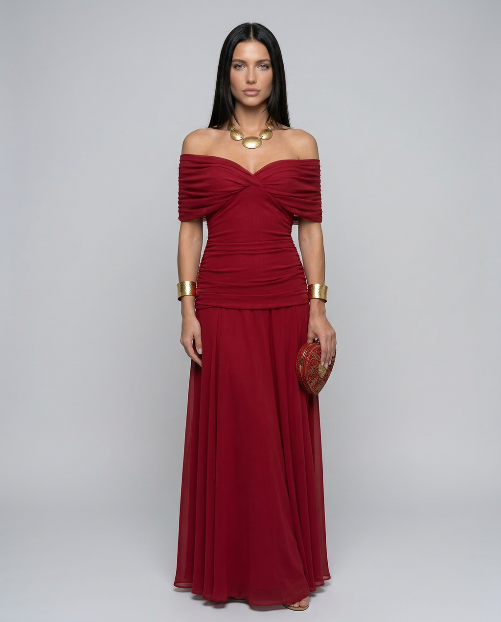 Evening Dress Women's Off-Shoulder Maxi with Ruched Bodice - 1 - London-stylehouse.com