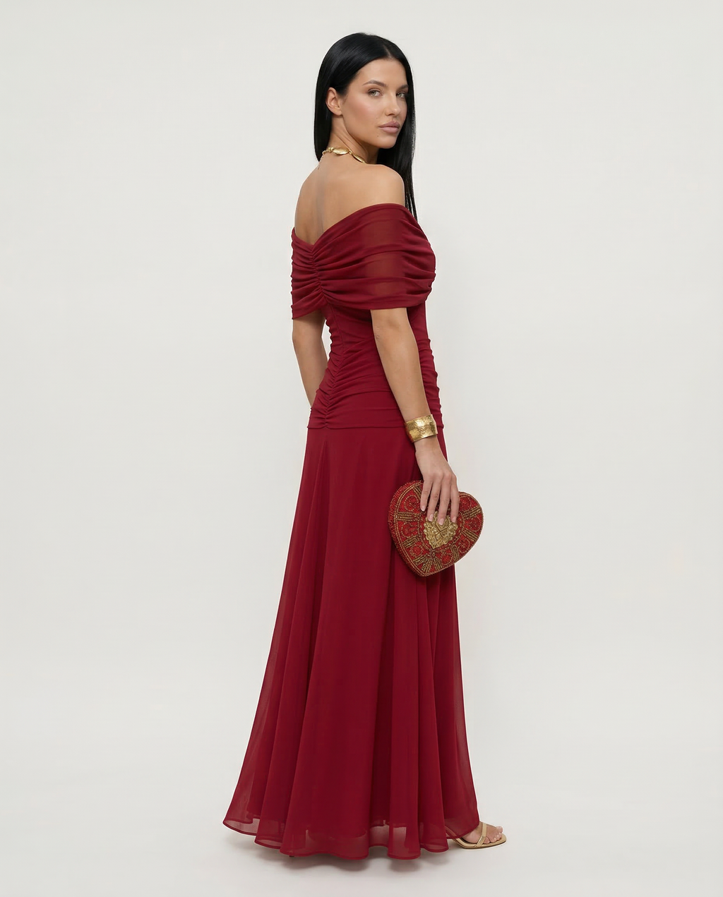 Evening Dress Women's Off-Shoulder Maxi with Ruched Bodice - 2 - London-stylehouse.com