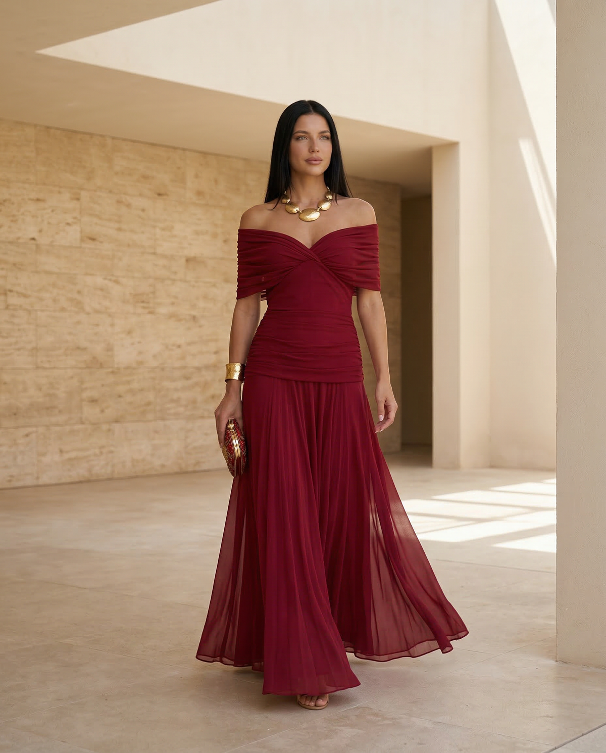 Evening Dress Women's Off-Shoulder Maxi with Ruched Bodice - 3 - London-stylehouse.com