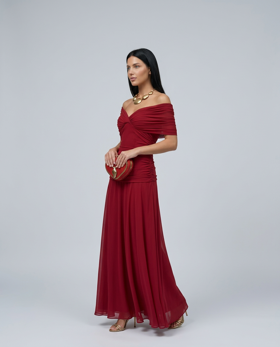 Evening Dress Women's Off-Shoulder Maxi with Ruched Bodice - 5 - London-stylehouse.com