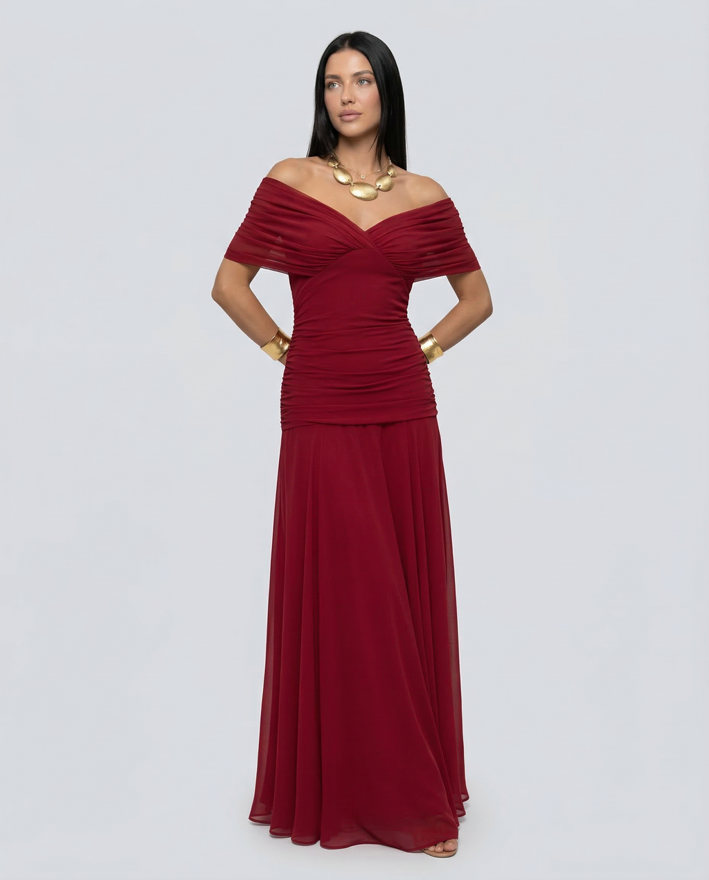 Evening Dress Women's Off-Shoulder Maxi with Ruched Bodice - 7 - London-stylehouse.com