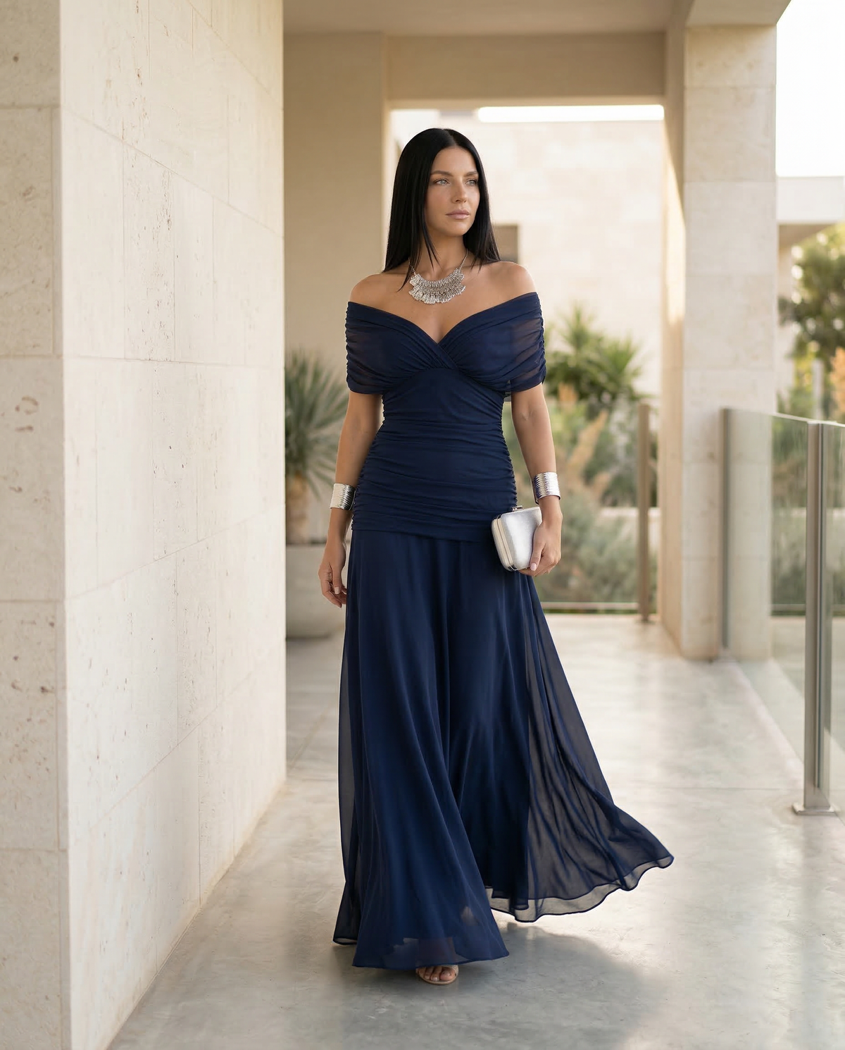 Evening Dress Women's Off-Shoulder Maxi with Ruched Bodice - 10 - London-stylehouse.com