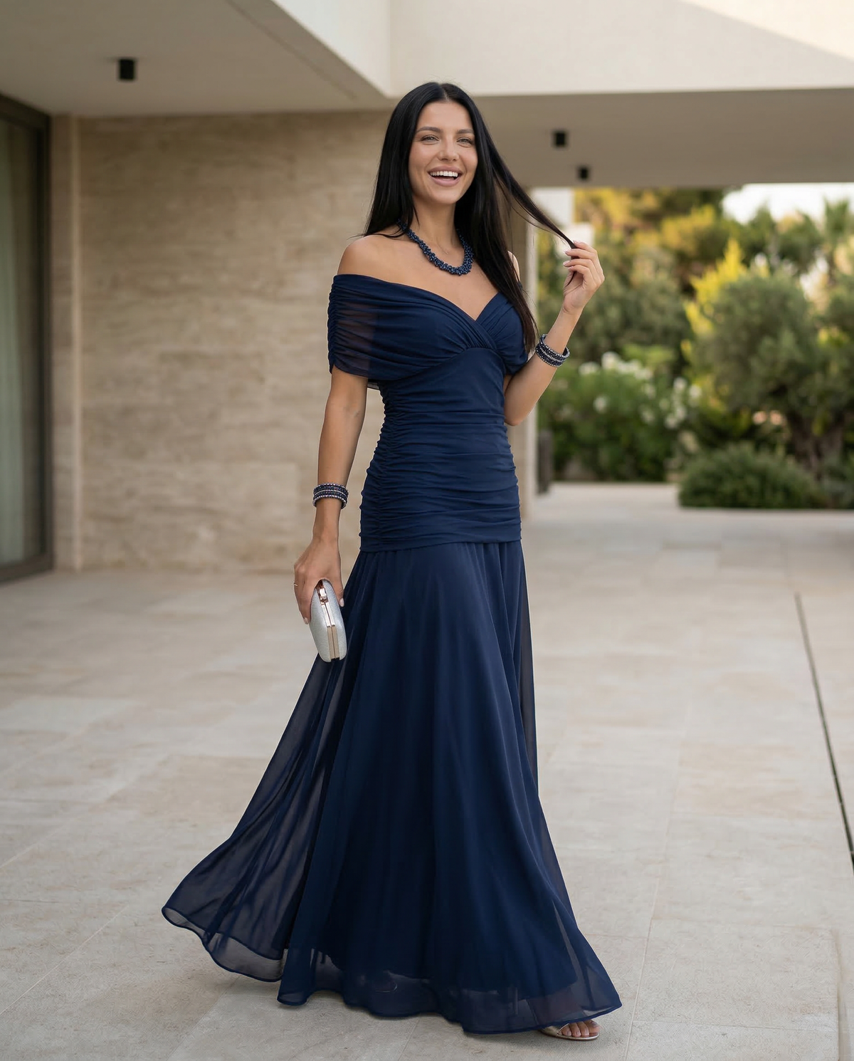 Evening Dress Women's Off-Shoulder Maxi with Ruched Bodice - 11 - London-stylehouse.com