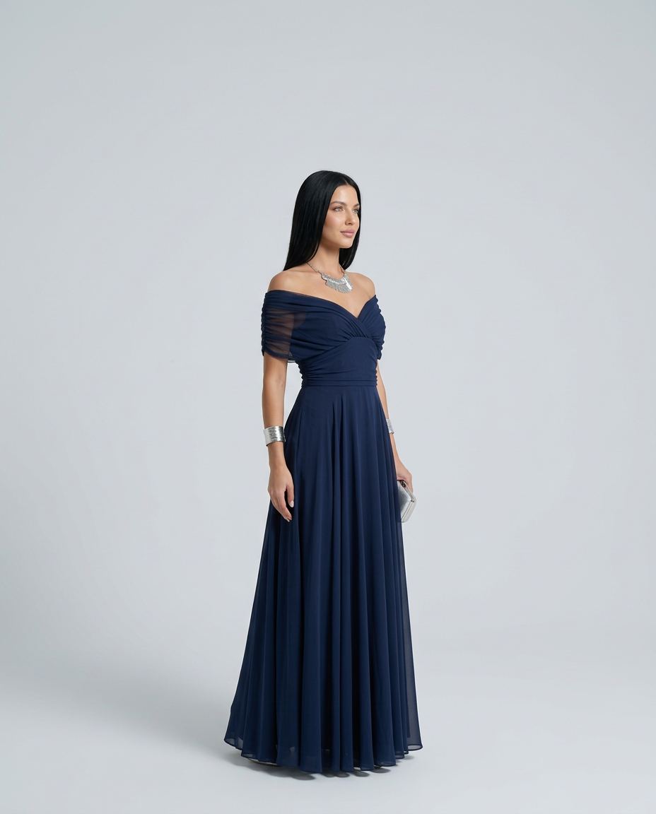 Evening Dress Women's Off-Shoulder Maxi with Ruched Bodice - 12 - London-stylehouse.com