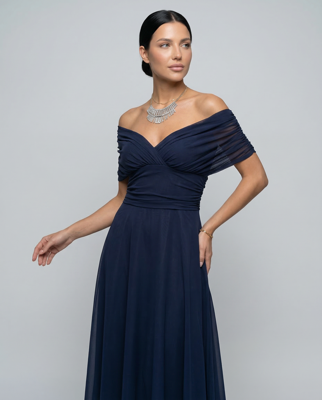 Evening Dress Women's Off-Shoulder Maxi with Ruched Bodice - 13 - London-stylehouse.com