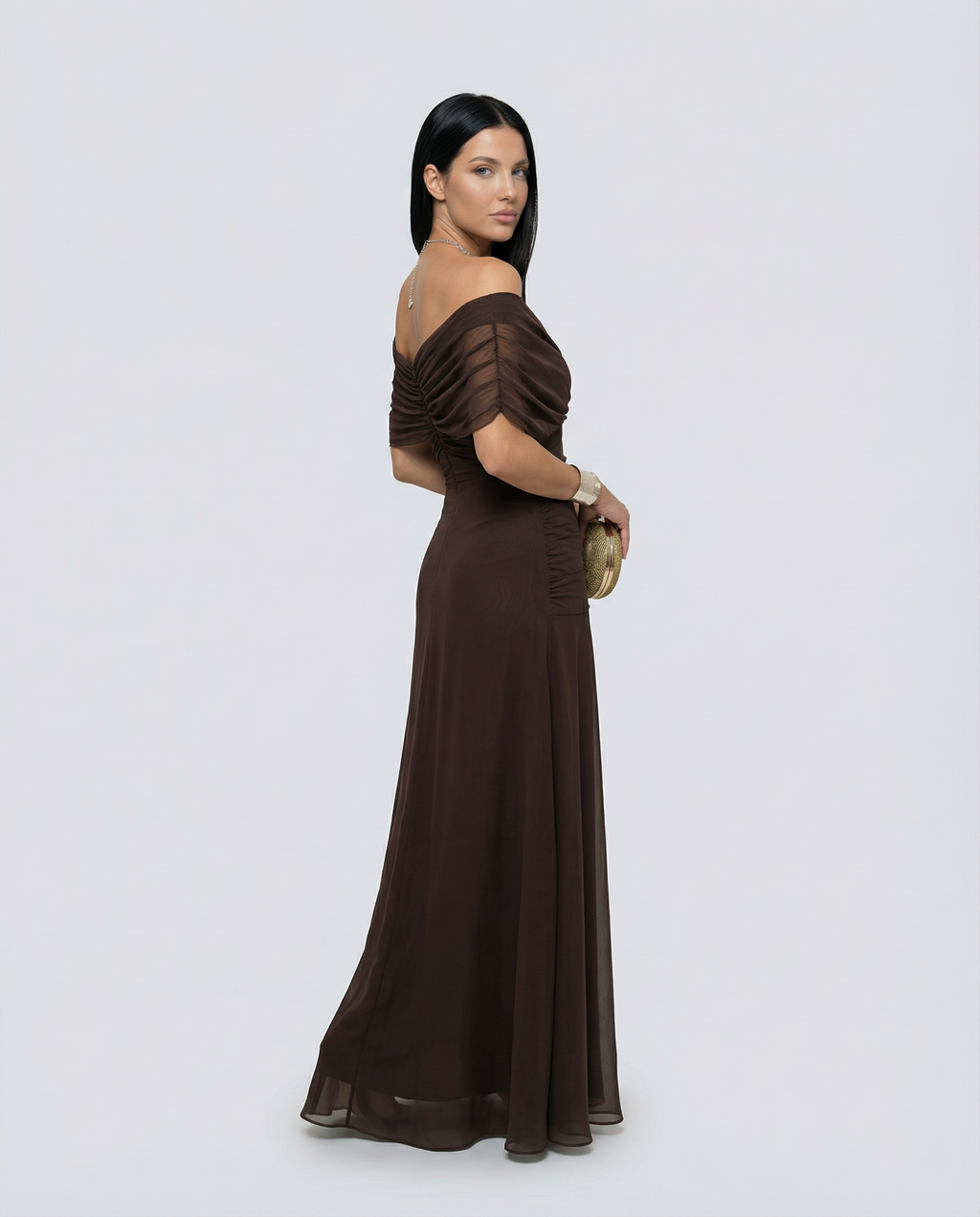 Evening Dress Women's Off-Shoulder Maxi with Ruched Bodice - 20 - London-stylehouse.com