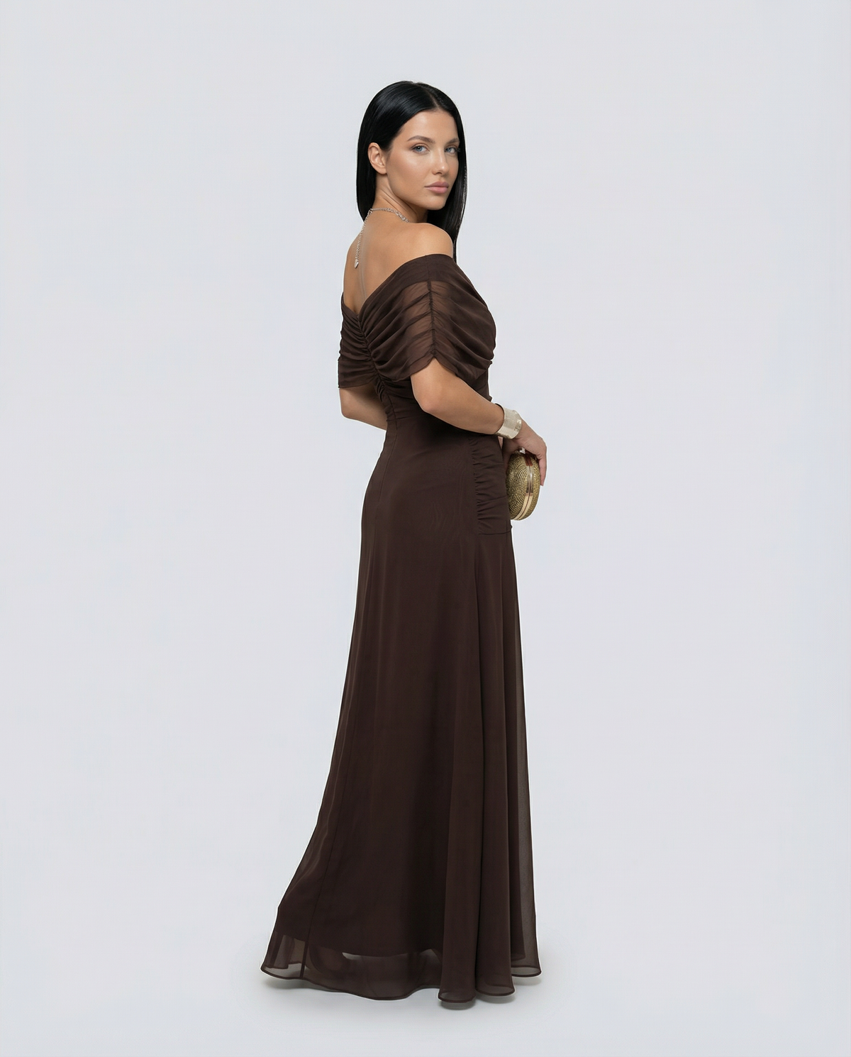 Evening Dress Women's Off-Shoulder Maxi with Ruched Bodice - 20 - London-stylehouse.com