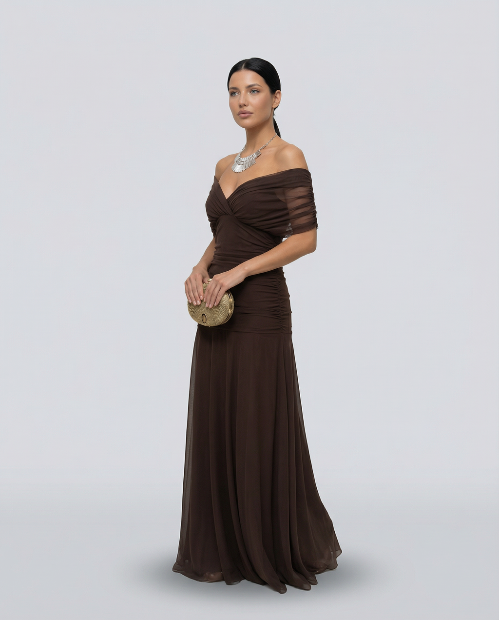 Evening Dress Women's Off-Shoulder Maxi with Ruched Bodice - 24 - London-stylehouse.com