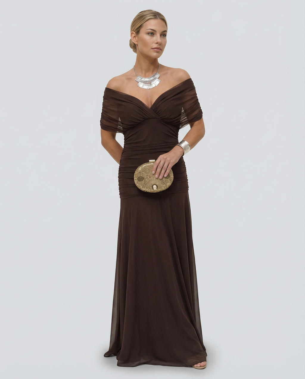 Evening Dress Women's Off-Shoulder Maxi with Ruched Bodice - 25 - London-stylehouse.com