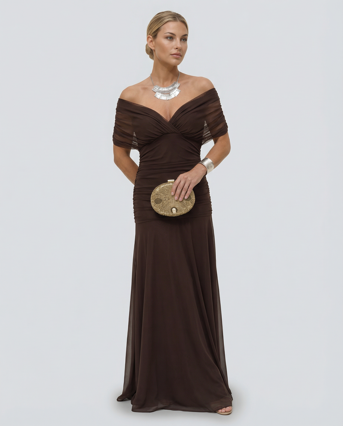 Evening Dress Women's Off-Shoulder Maxi with Ruched Bodice - 25 - London-stylehouse.com