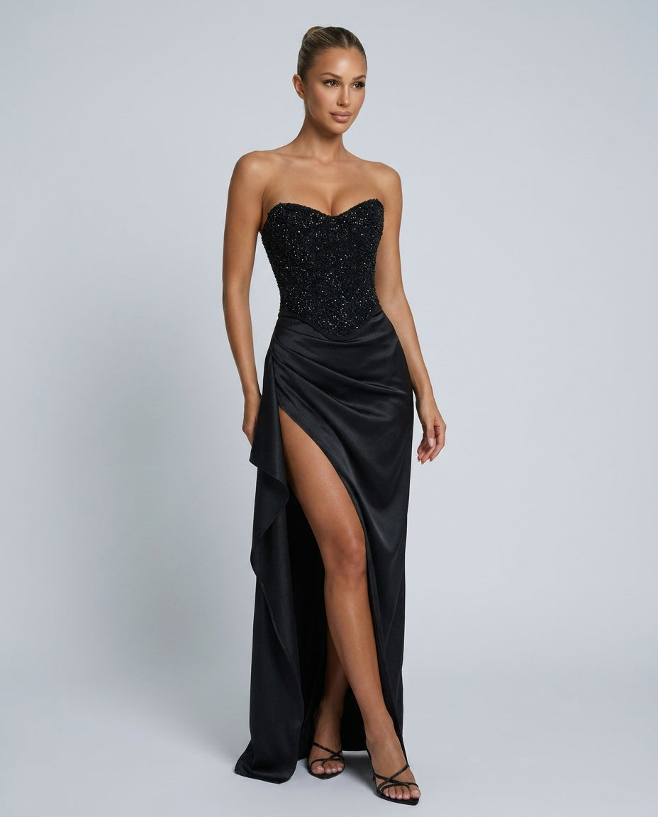 Evening Dress for Women with Corset-Style Bodice and High Split - 1 - London-stylehouse.com