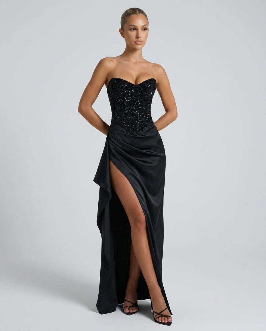 Evening Dress for Women with Corset-Style Bodice and High Split - 3 - London-stylehouse.com