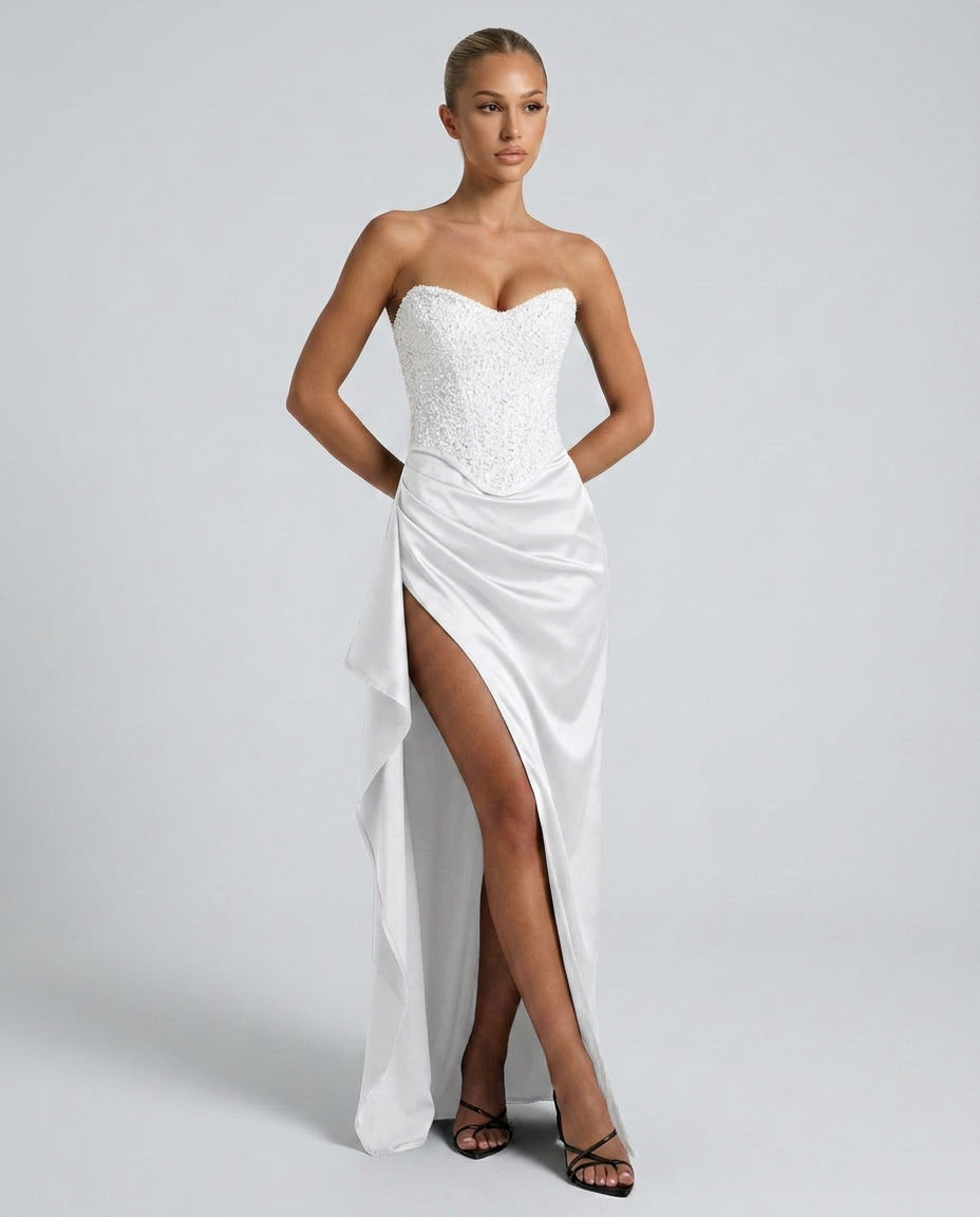 Evening Dress for Women with Corset-Style Bodice and High Split - 6 - London-stylehouse.com