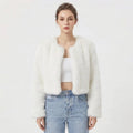 Faux Fur Coat for Women - Cropped Style with Rounded Neckline - 1 - London-stylehouse.com