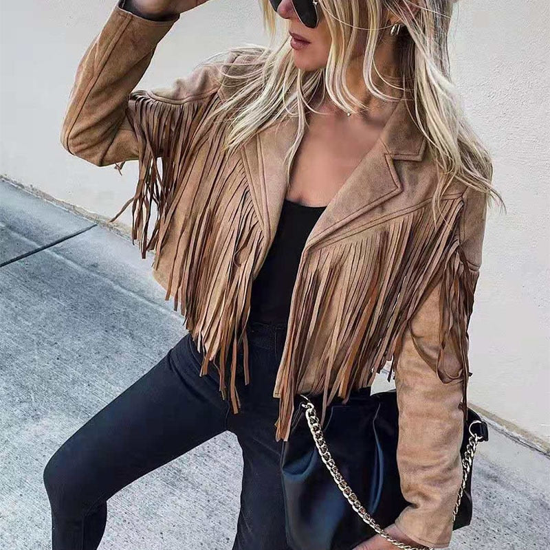 Fringe Jacket Women's Tailored Cut with Notched Collar - 5 - London-stylehouse.com