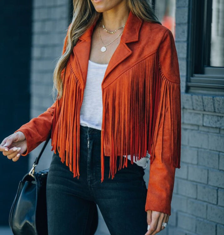 Fringe Jacket Women's Tailored Cut with Notched Collar - 7 - London-stylehouse.com