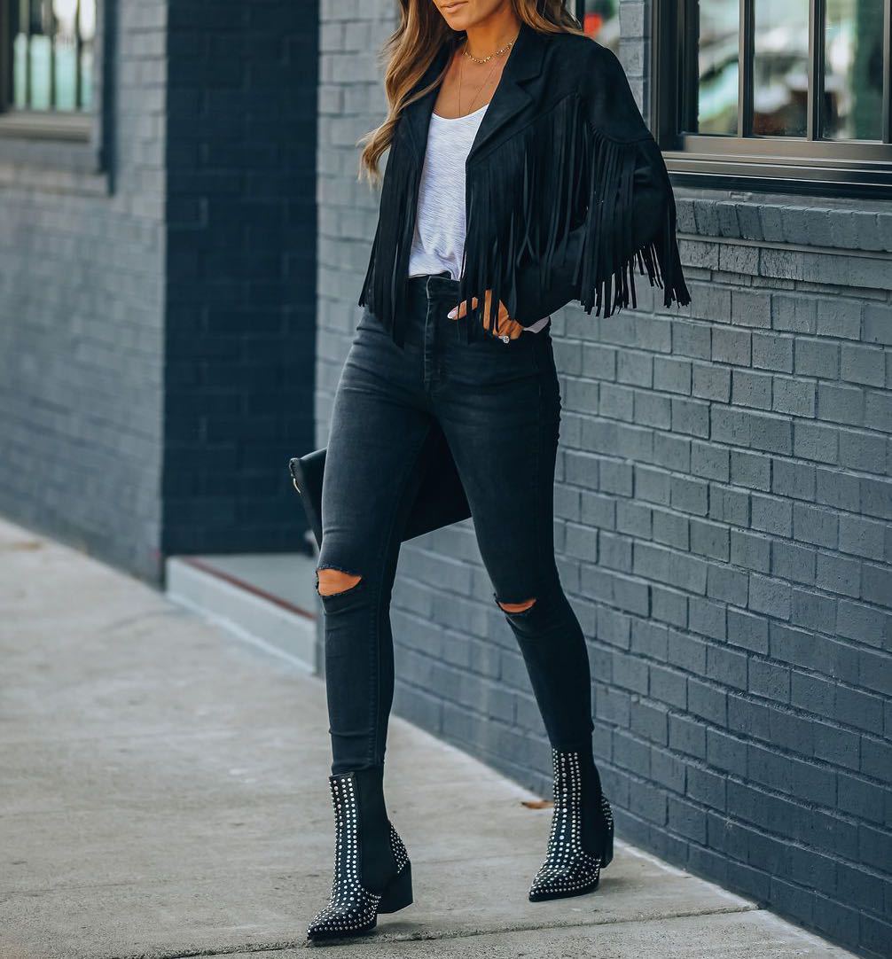 Fringe Jacket Women's Tailored Cut with Notched Collar - 8 - London-stylehouse.com