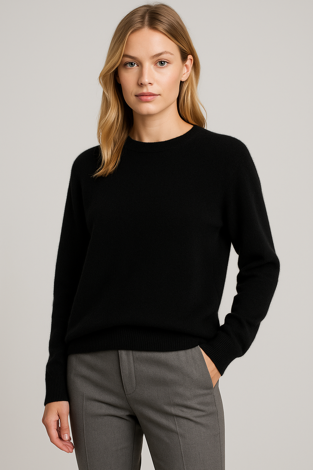 Ladies' Classic Round Neck Pullover with Long Sleeves - 1 - London-stylehouse.com