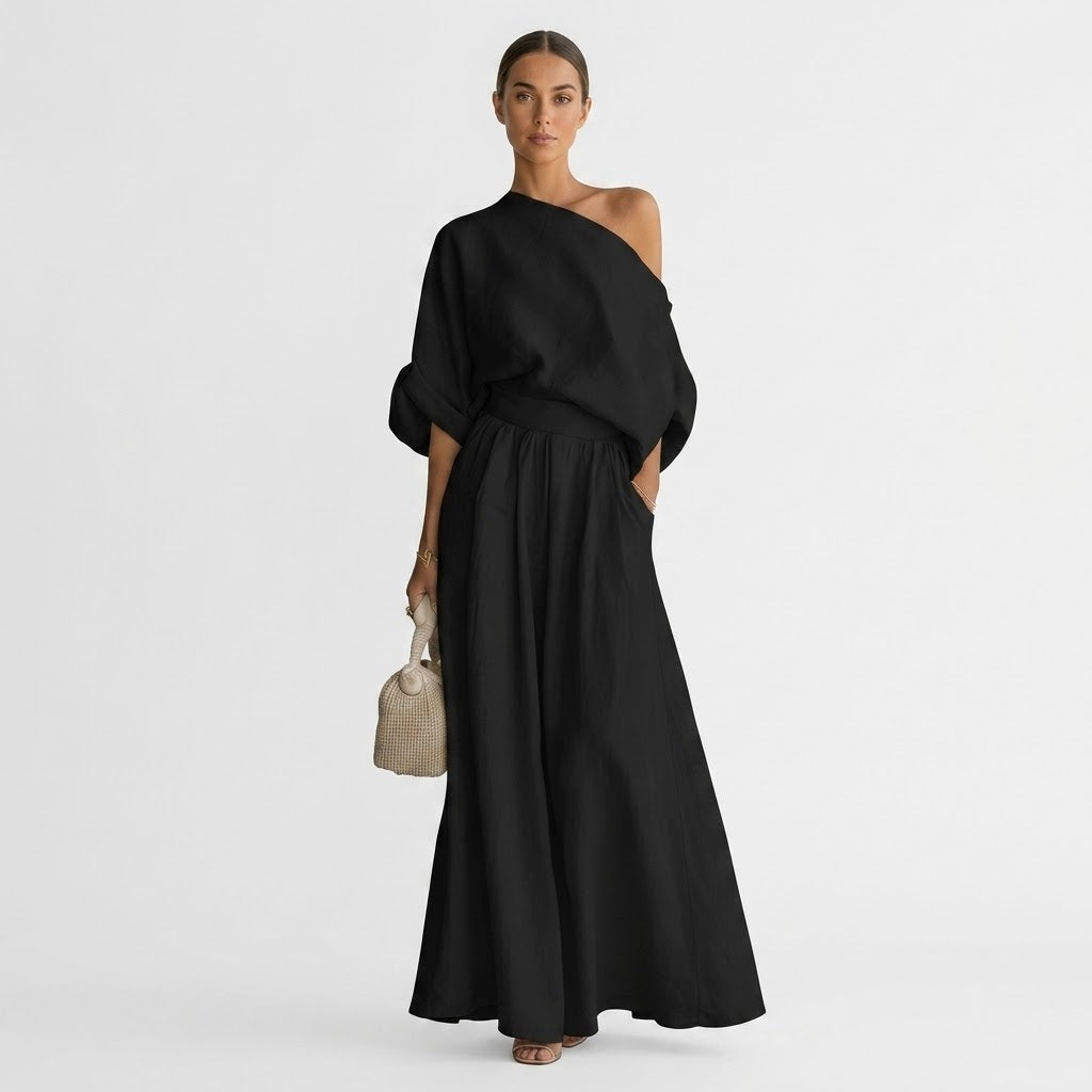 Maxi Dress Women Asymmetrical Cut with Relaxed Fit - 1 - London-stylehouse.com