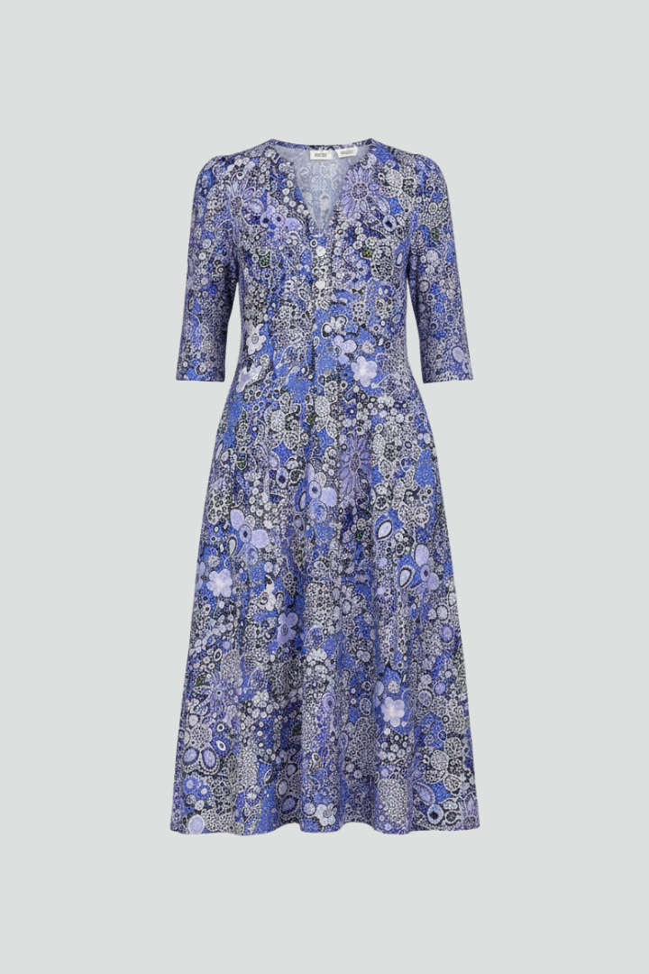 Floral Midi Dress for Women with V-Neck and Three-Quarter Sleeves - 1 - London-stylehouse.com