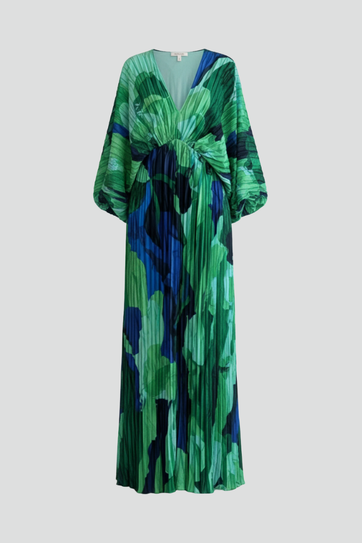 Maxi Dress Women with V-Neck and Pleated Design - 2 - London-stylehouse.com