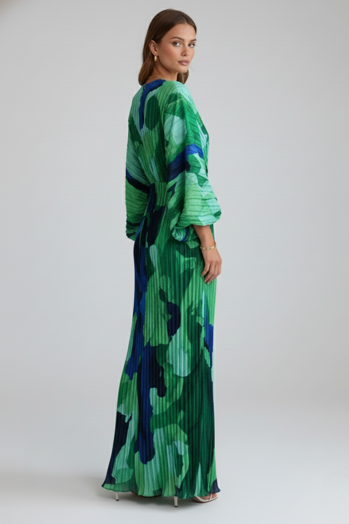 Maxi Dress Women with V-Neck and Pleated Design - 3 - London-stylehouse.com