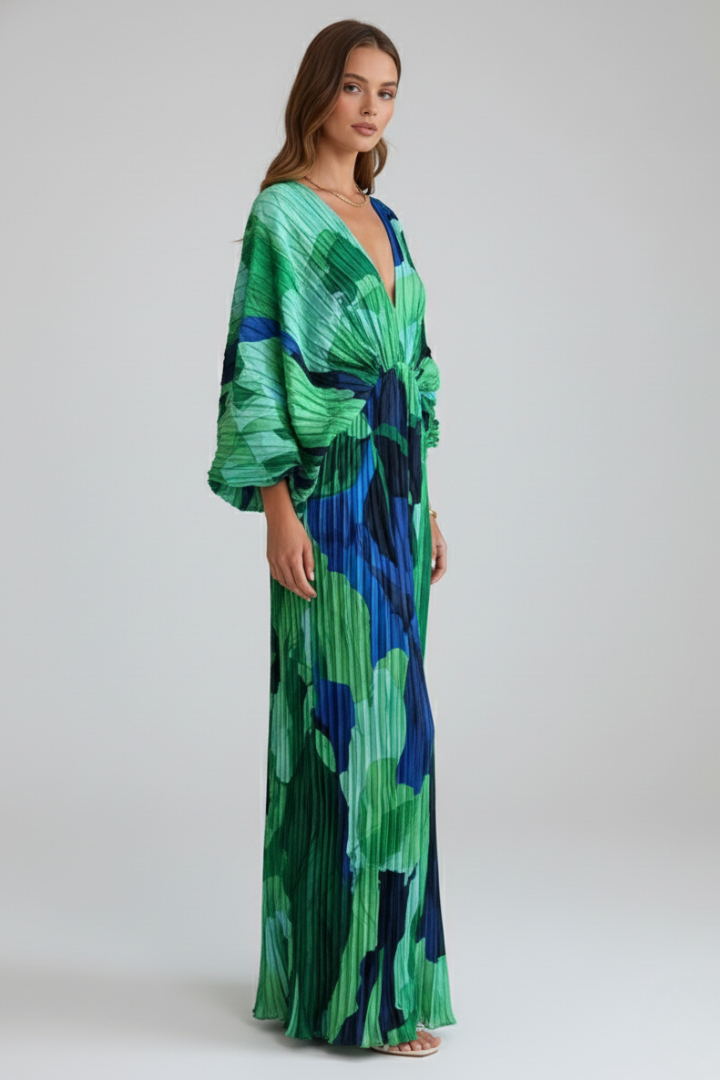 Maxi Dress Women with V-Neck and Pleated Design - 5 - London-stylehouse.com