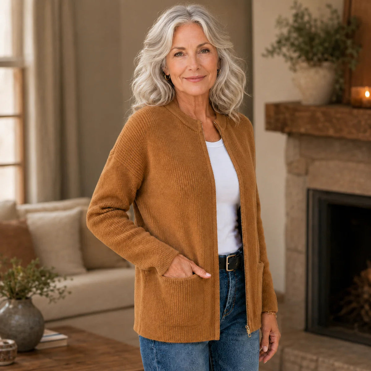 Cardigan Women’s Relaxed Fit with Pockets and High Collar - 3 - London-stylehouse.com