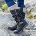 Women's Slouch Boots with Buckle Detail and Knit Cuff - 1 - London-stylehouse.com