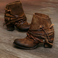 Women's Ankle Boots with Block Heel and Braided Wrap Straps - 2 - London-stylehouse.com