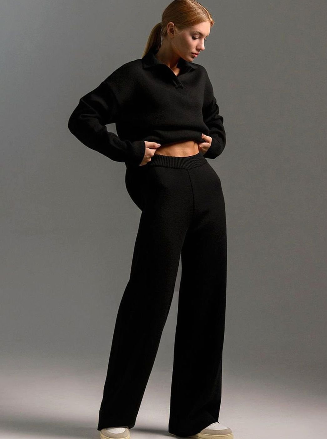 Lounge Set Women's Casual Ensemble with Collar and Wide-Leg Trousers - 5 - London-stylehouse.com