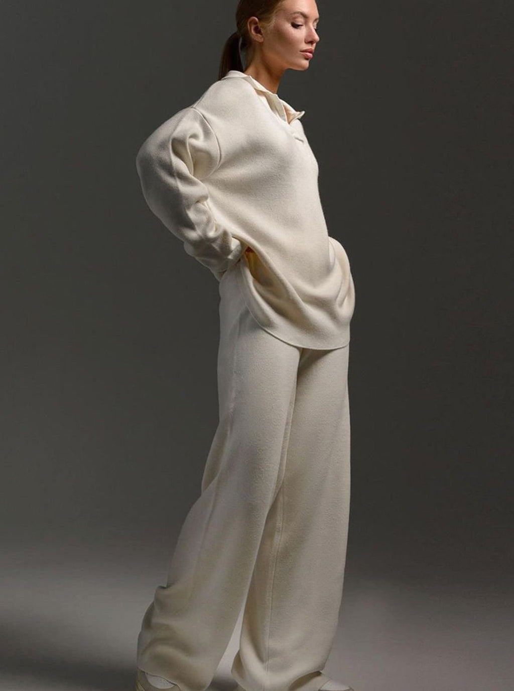 Lounge Set Women's Casual Ensemble with Collar and Wide-Leg Trousers - 7 - London-stylehouse.com