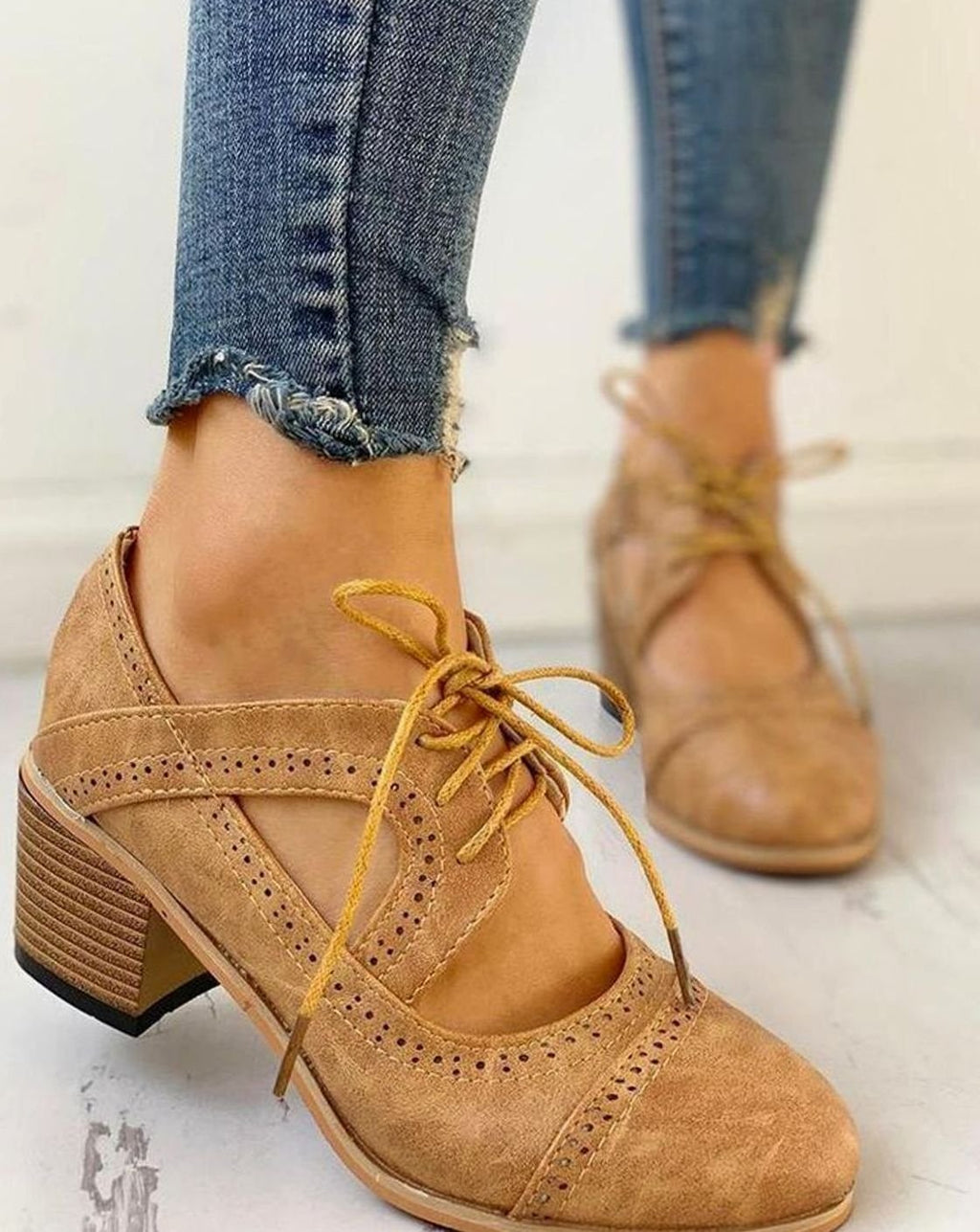 Block Heels Women's Brogue Style with Lacing - 4 - London-stylehouse.com
