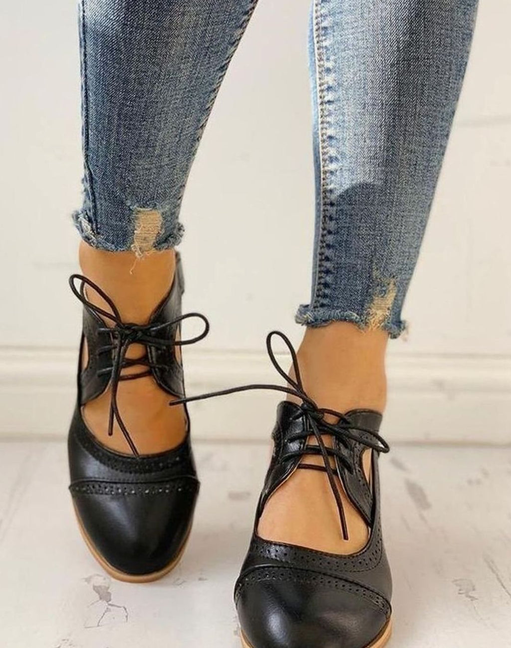 Block Heels Women's Brogue Style with Lacing - 5 - London-stylehouse.com