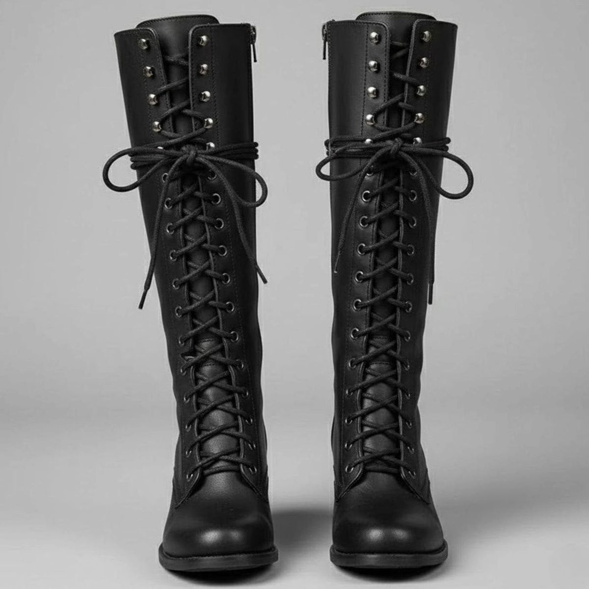 Knee-High Women's Boots with Lace-Up Front and Block Heel - 1 - London-stylehouse.com