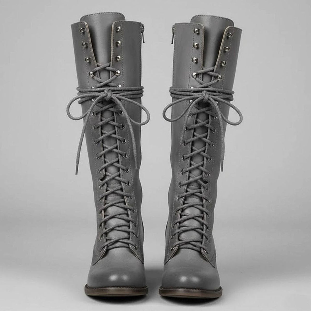 Knee-High Women's Boots with Lace-Up Front and Block Heel - 7 - London-stylehouse.com