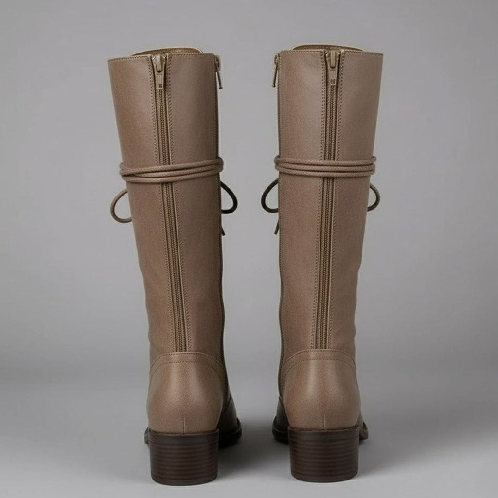 Knee-High Women's Boots with Lace-Up Front and Block Heel - 9 - London-stylehouse.com