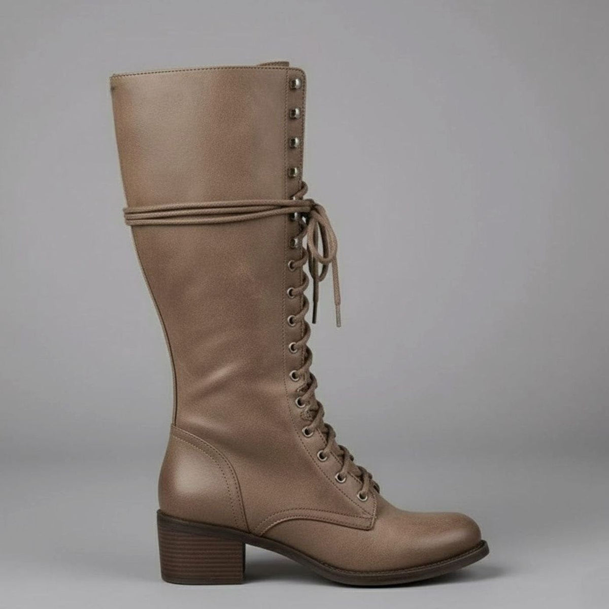 Knee-High Women's Boots with Lace-Up Front and Block Heel - 10 - London-stylehouse.com