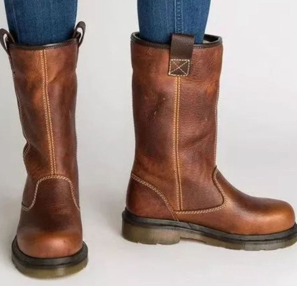 Women's Calf-Length Boots with Pull Tabs and Comfortable Fit - 1 - London-stylehouse.com