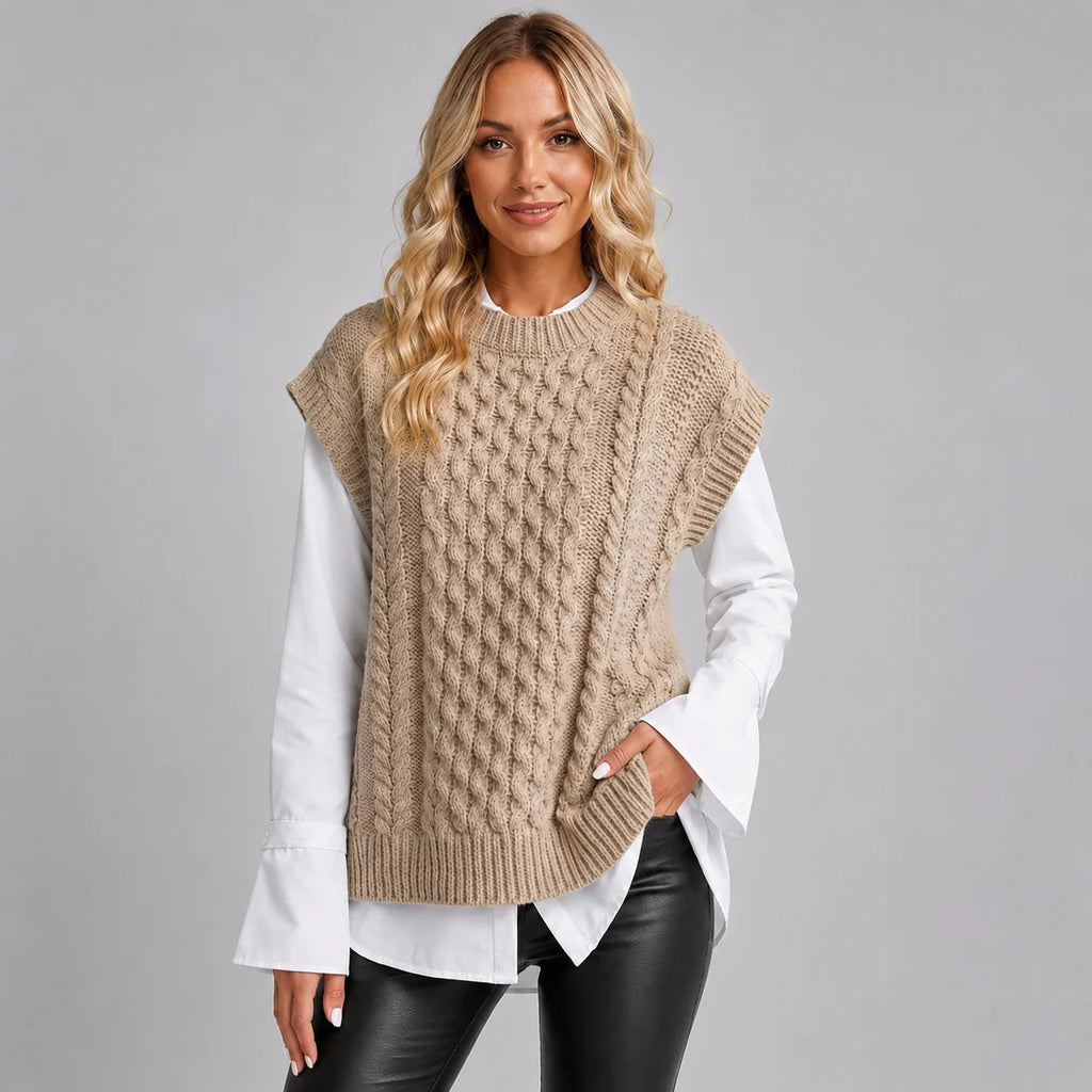 Women's Oversized Knitted Vest with Short Sleeves in Multiple Colours - 1 - London-stylehouse.com