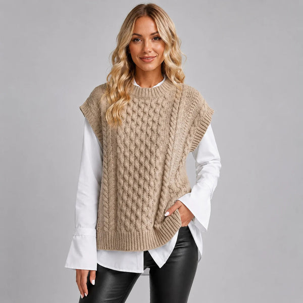 Women's Oversized Knitted Vest with Short Sleeves in Multiple Colours - 1 - London-stylehouse.com