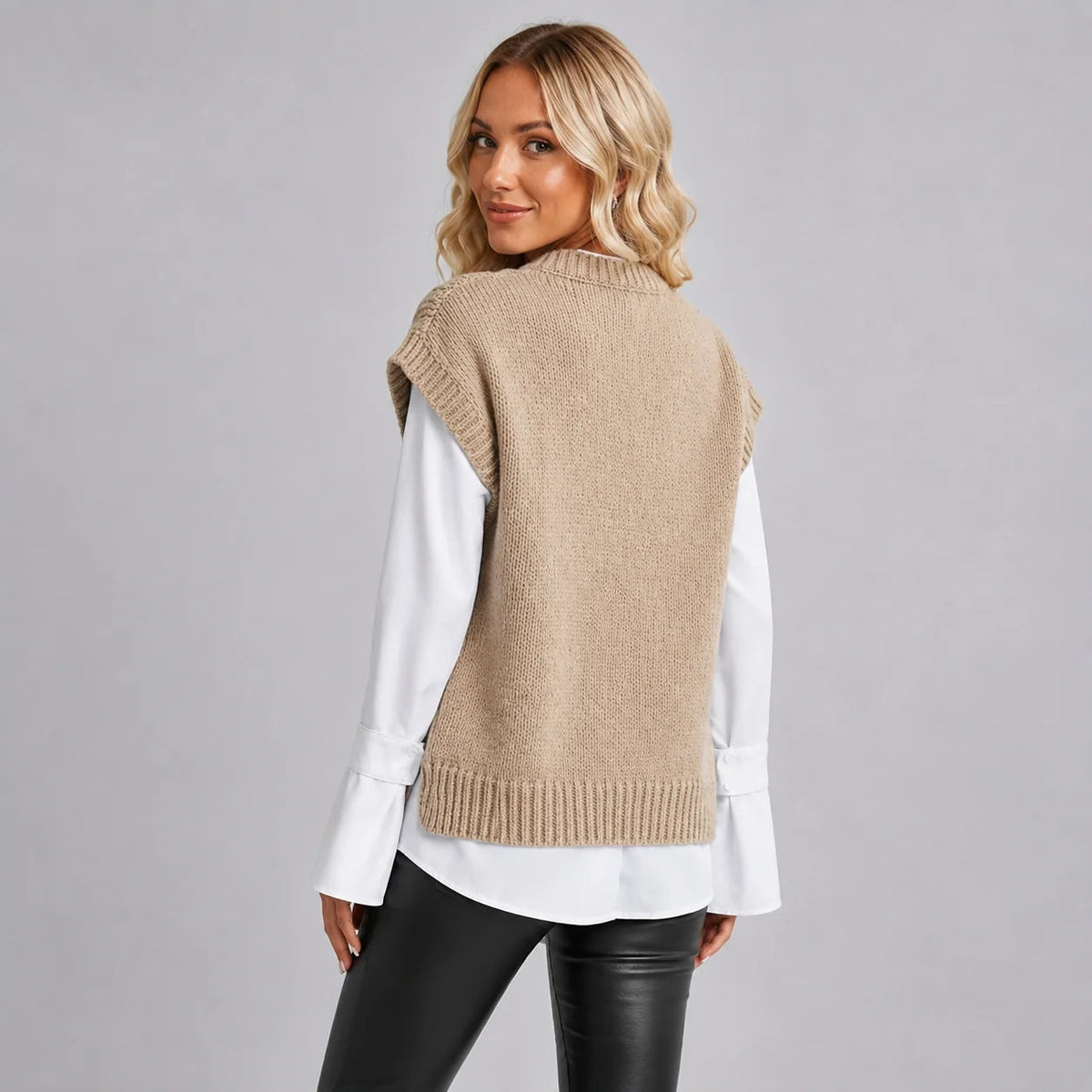 Women's Oversized Knitted Vest with Short Sleeves in Multiple Colours - 4 - London-stylehouse.com