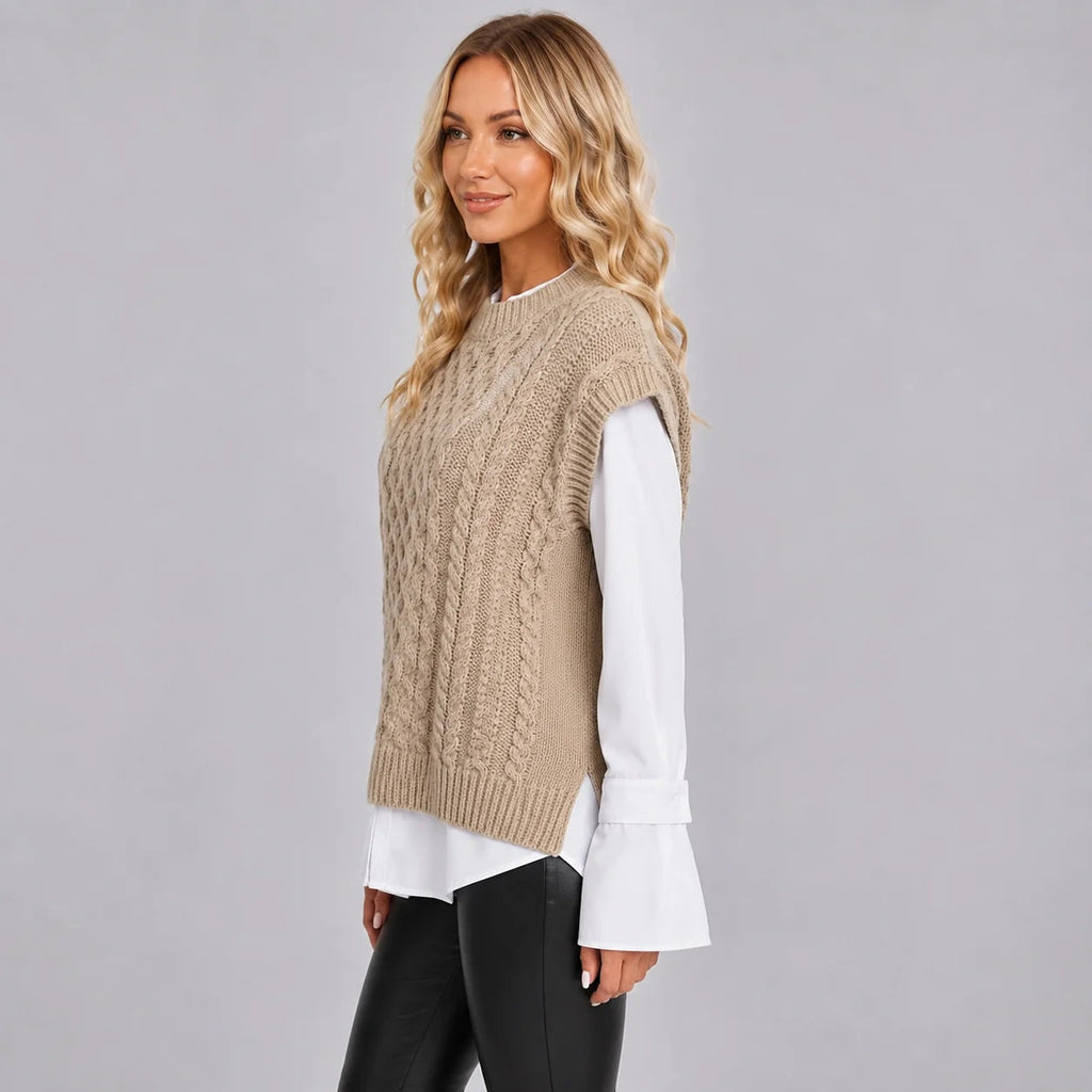 Women's Oversized Knitted Vest with Short Sleeves in Multiple Colours - 5 - London-stylehouse.com
