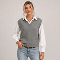 Casual Women's V-Neck Sleeveless Vest with Ribbed Hem - 1 - London-stylehouse.com