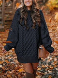 Pullover Dress Women Oversized Long Sleeve in Deep Black - 1 - London-stylehouse.com