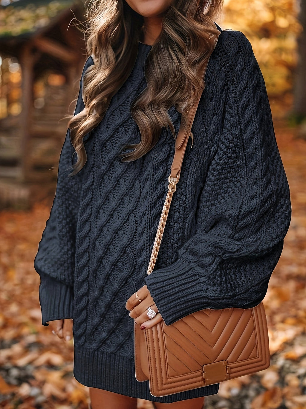 Pullover Dress Women Oversized Long Sleeve in Deep Black - 2 - London-stylehouse.com