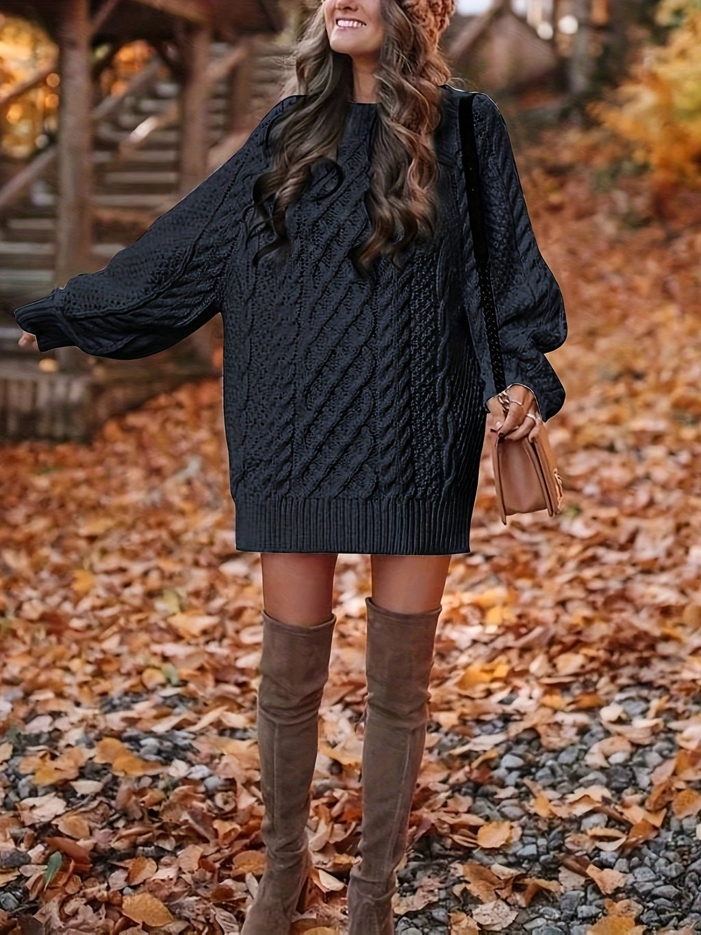 Pullover Dress Women Oversized Long Sleeve in Deep Black - 3 - London-stylehouse.com