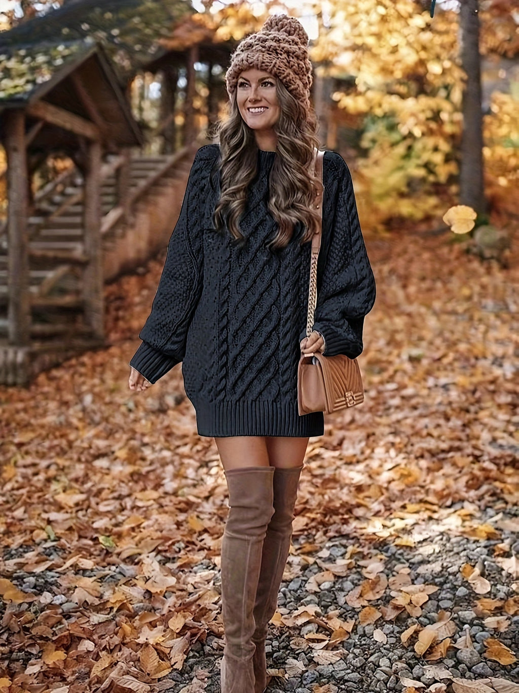 Pullover Dress Women Oversized Long Sleeve in Deep Black - 4 - London-stylehouse.com